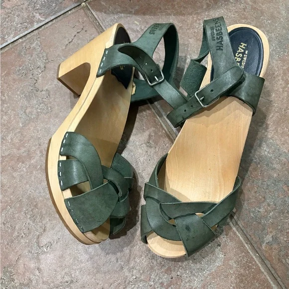 Swedish Hasbeens Green Leather Sandals - Picture 5 of 6